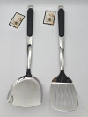 Silver stainless steel black handle soup spoons and rice spoons with labels, high-quality shiny spatulas and rice spoons, hotel and restaurant kitchenware Item Picture